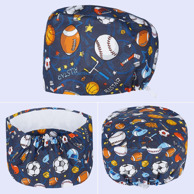 Hair Care Lab - Thick Cotton Football Printed Scrubs Cap