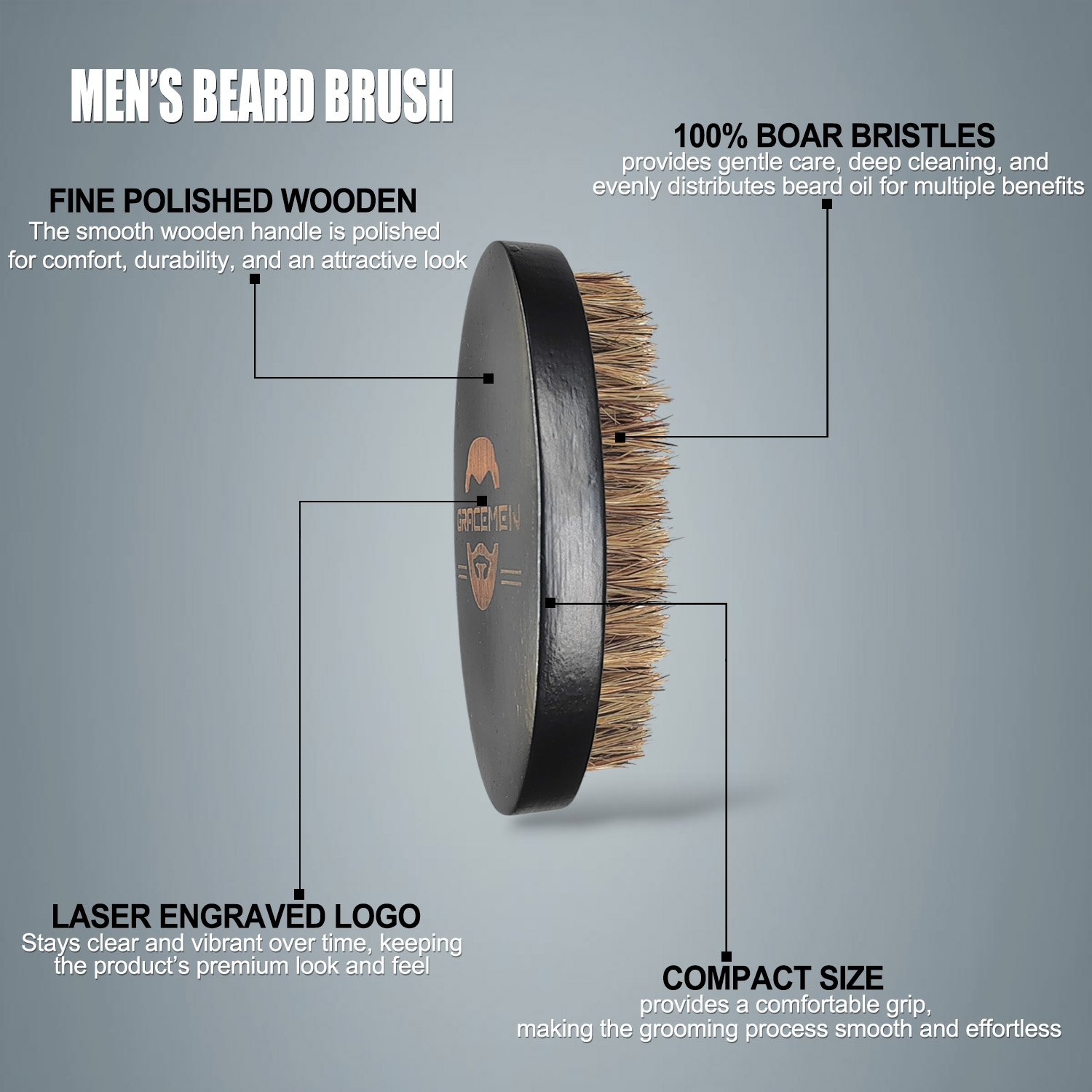 Gracemen Beard Brush - Natural - Hair Care For Men ulasan dan harga